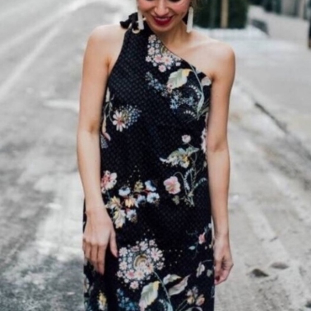 Anthropologie Maeve dress Ashbury One Shoulder floral NEW size 0 studded